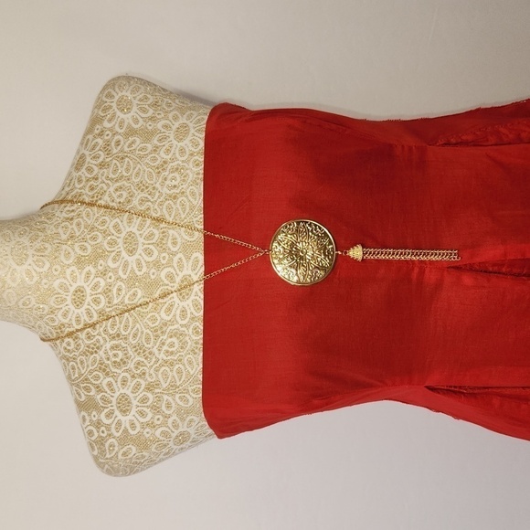 Moulinette Soeurs Anthropologie Women's Red Strapless A-Line Lace Trim Dress 4/6 - Picture 2 of 12